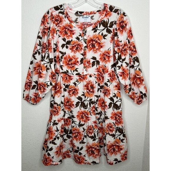 Old Navy Dress Girls XL 14-16 Cream Orange Floral Tiered 1/4 Button Boho Spring - Picture 1 of 12